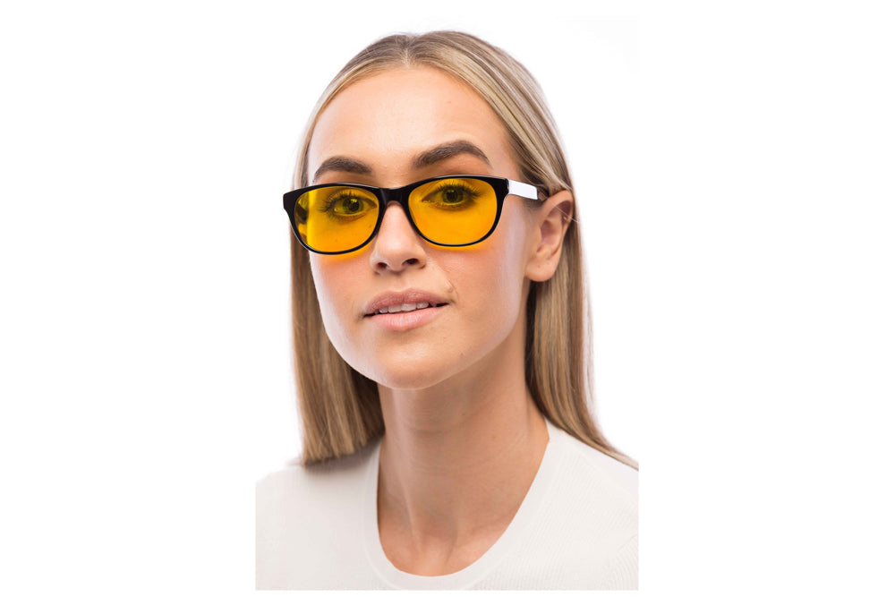 Woman Wearing Morris Light Sensitivity Glasses Readers