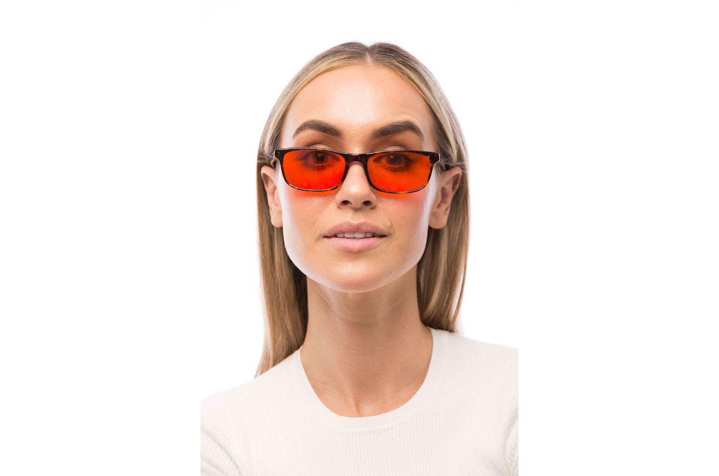 Woman Wearing Tortoise Shell Blue Light Blocking Glasses Prescription