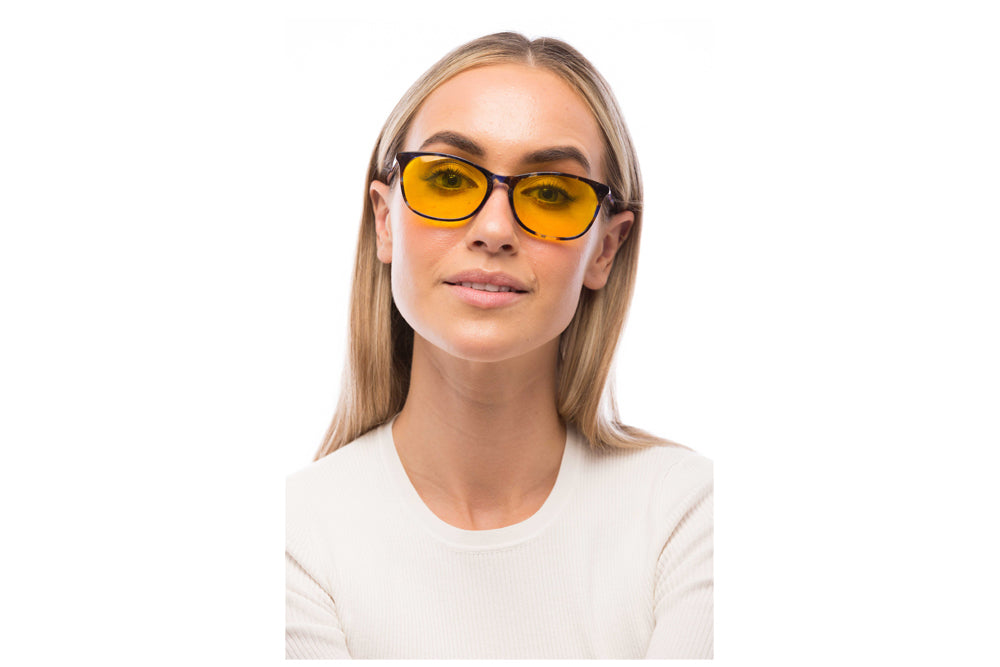 Woman Wearing Galaxy Light Sensitivity Glasses Prescription