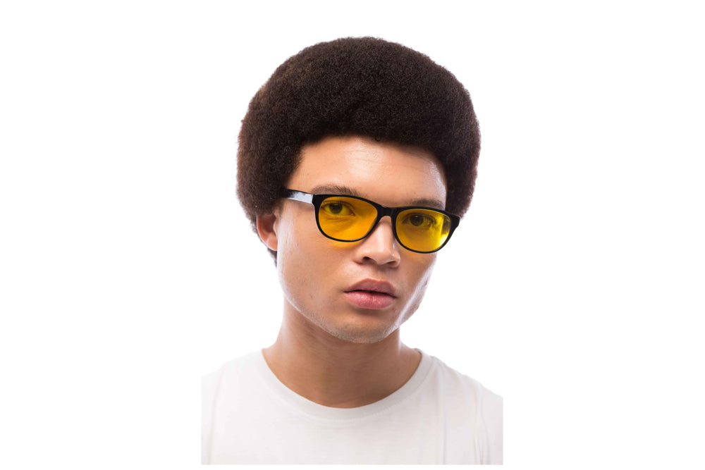 Man Wearing Morris Light Sensitivity Glasses Readers