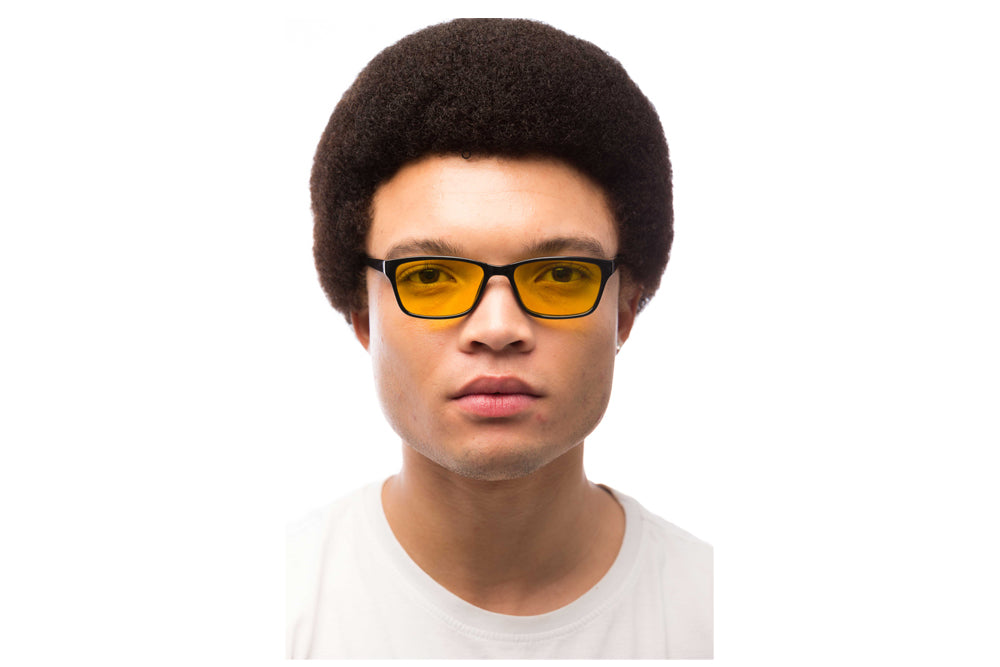 Man Wearing Denver Light Sensitivity Glasses Readers