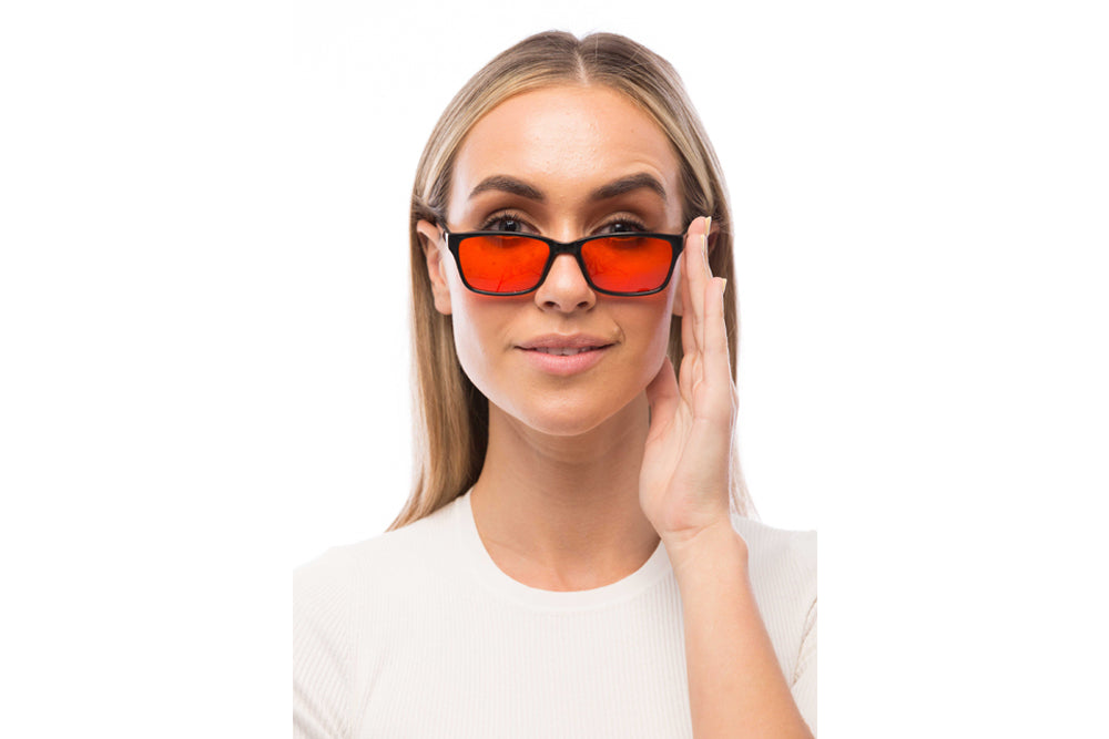 Woman Wearing Denver Blue Light Blocking Glasses Readers