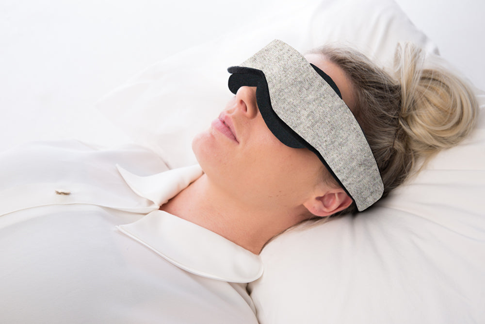 Woman Wearing Cotton Blackout Sleep Mask