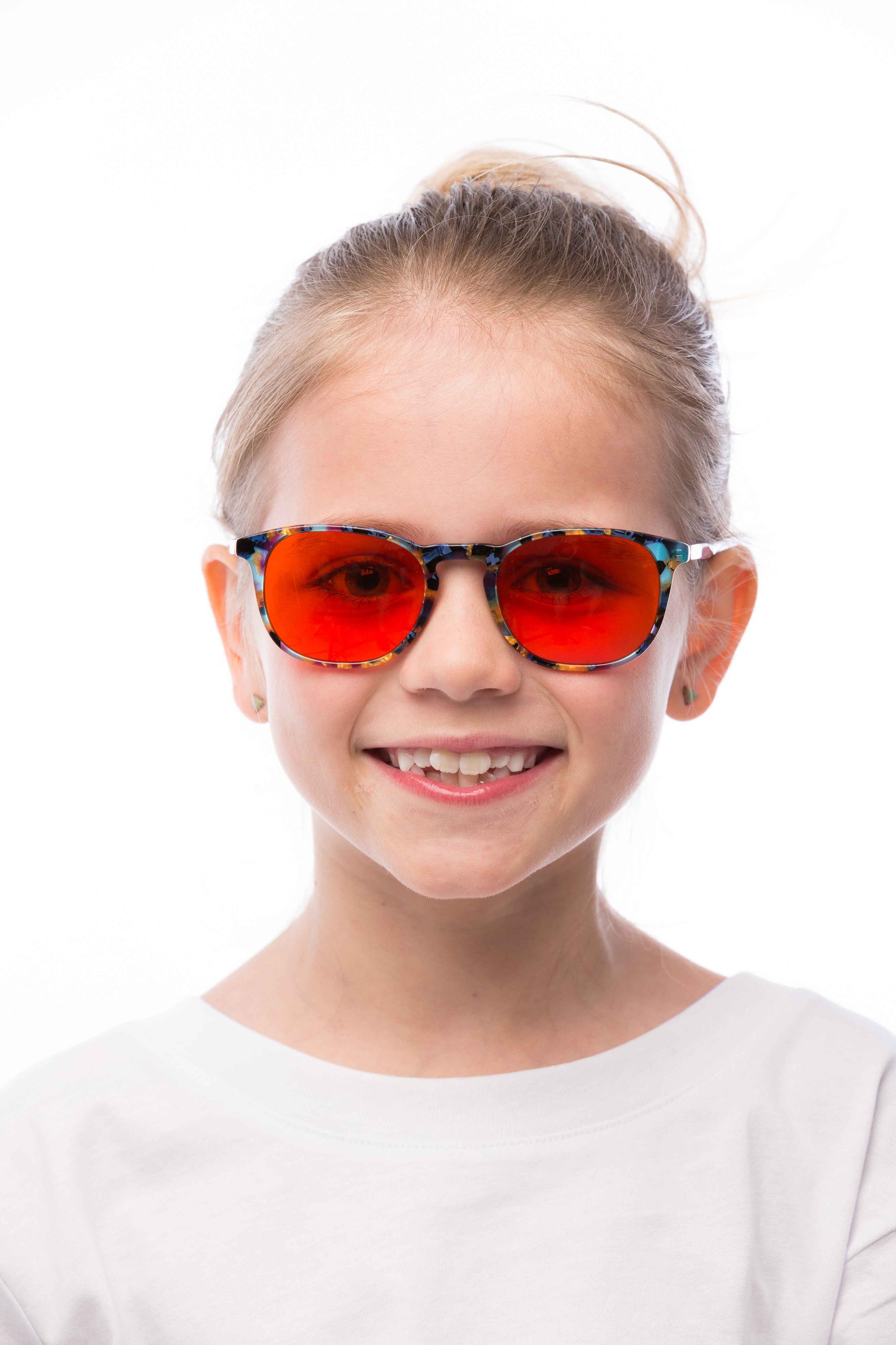 Girl Wearing Elsa Blue Light Blocking Glasses