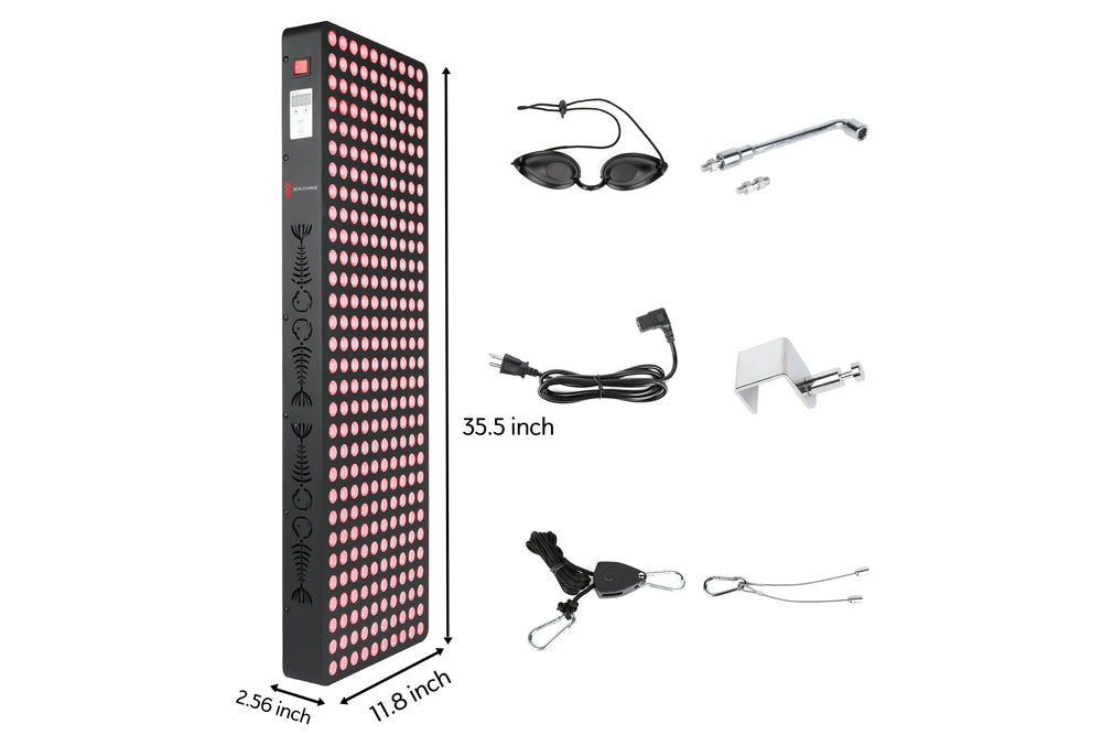 Super Max Red Light Therapy Device Dimensions and Accessories